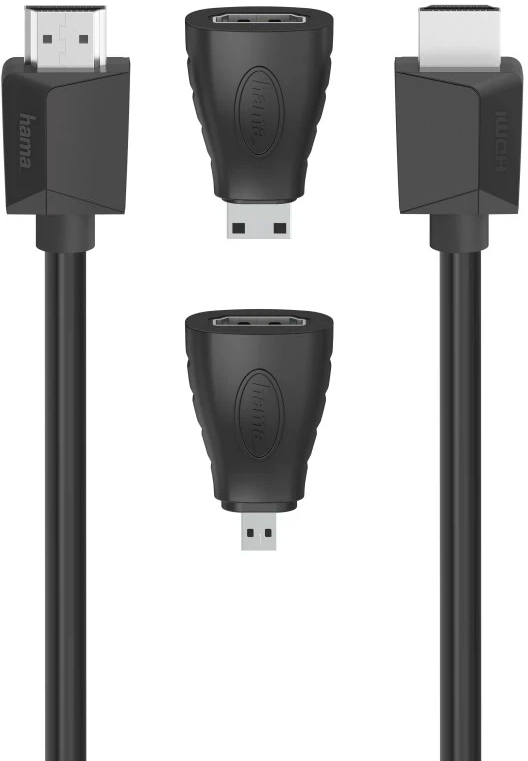 Cablu video Hama HDMI Male - HDMI Male, v2.0, 1.5 m, Negru + Adaptor Micro & Mini