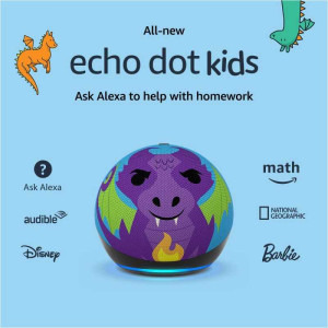 Amazon Echo Dot 5 Kids, Control Parental, Wi-Fi, Bluetooth, Fire Dragon