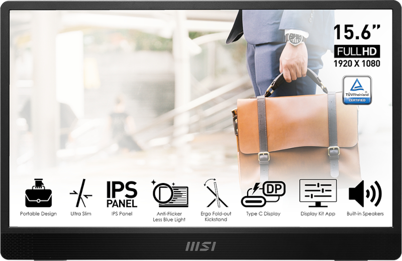 Monitor LED MSI Portabil Pro MP161 15.6 inch FHD IPS 4 ms 60 Hz USB-C