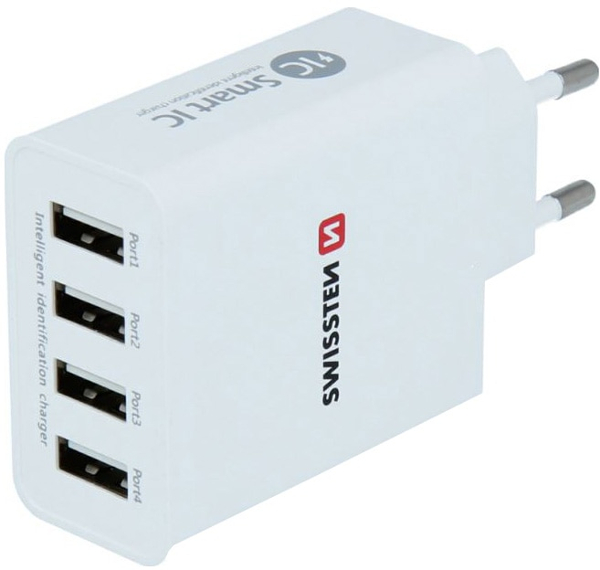Incarcator retea GSM Swissten 4x USB, 5A, White cu tehnologia Smart IC