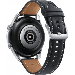 Samsung Galaxy Watch 3, 45 mm, otel argintiu, curea piele negru-maro, Wi-Fi, Bluetooth, NFC, rezistent la apa