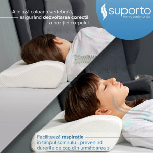 Suporto Set perna cu suport cervical din spuma cu memorie pentru copii 12-16 ani, perna pentru genunchi cu perforatii