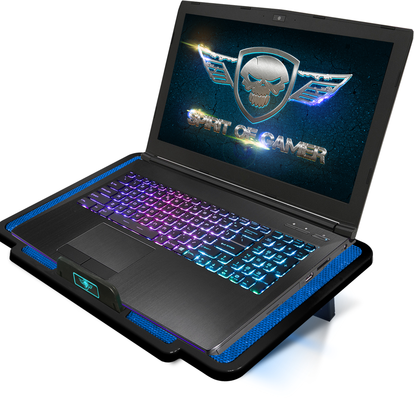Stand/Cooler notebook Spirit of Gamer AIRBLADE 100, pana la 15.6 inch, 2 ventilatoare 120 mm, 3 pozitii, iluminare LED Blue