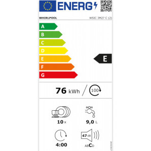 Whirlpool WSIC3M27C, Slim, 10 seturi, 6 programe, 6th Sense, Clasa E, 45 cm