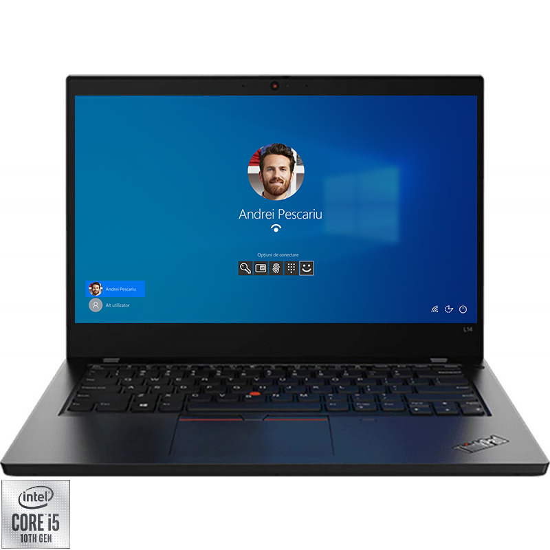 Laptop Lenovo 14'' ThinkPad L14 Gen 1, FHD, Procesor Intel® Core™ i5-10210U (6M Cache, up to 4.20 GHz), 8GB DDR4, 256GB SSD, GMA UHD, Win 10 Pro, Black