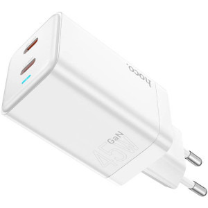 Hoco GaN, N23 Starlight, 2x USB-C, 45W, alb, tehnologia Quick Charge