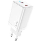 Incarcator retea Hoco GaN, N23 Starlight, 2x USB-C, 45W, alb, tehnologia Quick Charge