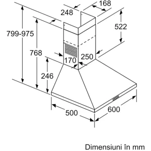 Bosch decorativa DWP65BC51, Putere de absorbtie 588 m3/h, 3 trepte, Clasa B, 60 cm, Inox