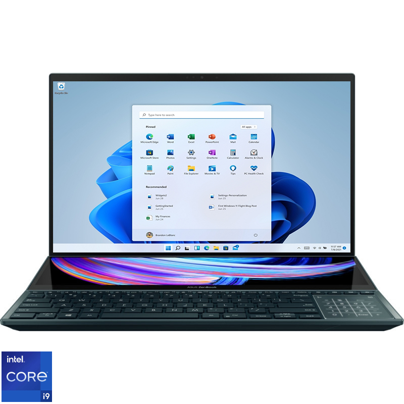 Ultrabook ASUS 15.6'' ZenBook Pro Duo 15 OLED UX582HS, UHD Touch, Procesor Intel® Core™ i9-11900H (24M Cache, up to 4.80 GHz), 32GB DDR4, 1TB SSD, GeForce RTX 3080 8GB, Win 11 Pro, Celestial Blue