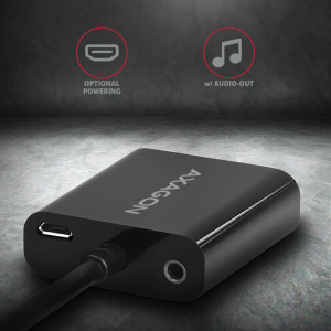 AXAGON 1x HDMI 1.4b Male - 1x VGA Female, 1x Jack 3.5 mm Female, 1x Micro USB Female, 0.15 m, negru