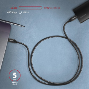 AXAGON USB 3.2 Tip C Male - USB 3.2 Tip C Male, 1m, negru