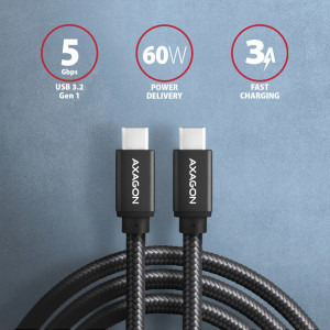 AXAGON USB 3.2 Tip C Male - USB 3.2 Tip C Male, 1m, negru