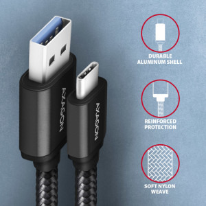 AXAGON USB-C 3.2 Gen 2 Male la USB-A 3.2 Gen 1 Male, 1.5 m, 3A, Negru