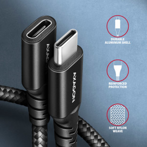 AXAGON USB-C 3.2 Gen 2 Male la USB-C 3.2 Gen 2 Female, 1.5 m, PD 240W, 5A, Negru