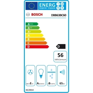 Bosch integrata DBB63BC60, Putere de absorbtie 384 m3/h, Clasa D, 3 trepte de viteza, Iluminare LED, 60 cm, Negru