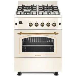 Aragaz Studio Casa FE60/60G, Gaz, 4 arzatoare, Sistem de siguranta, Aprindere integrata, Grill, Rotisor, Clasa A, 60 cm, Crem