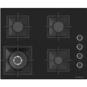 Plita incorporabila Studio Casa VIVACRY60BLK, Gaz, 4 arzatoare, Aprindere electrica integrata, Sistem de siguranta, Gratar fonta, 60 cm, Negru
