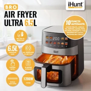 iHunt Friteuza cu aer cald Bro Ultra 6, 1500W, 6.5L, Negru/Argintiu