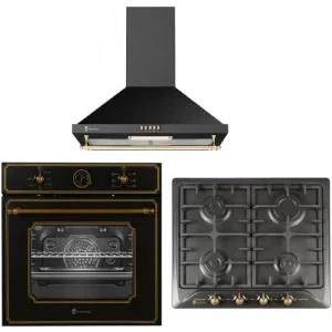 Pachet incorporabil Studio Casa Toscana Cuptor electric & Plita pe gaz & Hota decorativa, Negru