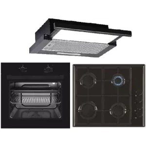 Pachet incorporabil Studio Casa Trio Mirage Iseo Cuptor electric & Plita pe gaz & Hota telescopica, Negru