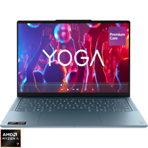 Laptop Lenovo 14 Yoga Slim 7 14AGP11, 2.8K OLED 120Hz, Procesor AMD Ryzen™ AI 7 445 (8M Cache, up to 4.6 GHz), 32GB LPDDR5X, 1TB SSD, AMD Radeon 840M, Win 11 Pro, Tidal Teal, 3Yr Onsite Premium Care