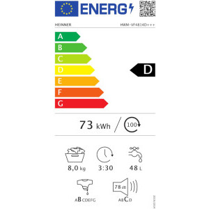 Heinner HWM-VF4814D+++, 8 kg, 1400 RPM, Clasa D, Eco Logic, Alb