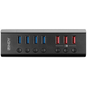 LINDY 43371, 4 porturi USB 3.0 + 3 porturi USB Quick Charge 3.0