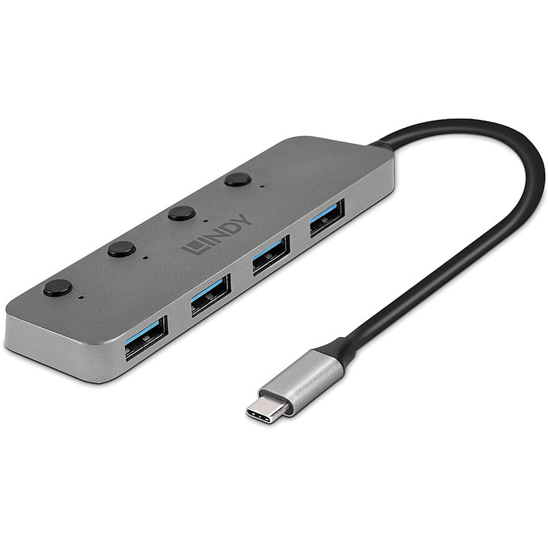 LINDY Hub 4 Port USB 3.2 Gen 1 Type C cu butoane On/Off