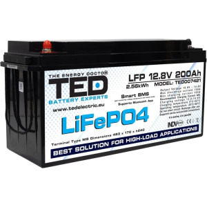 TED Acumulator LiFePO4 12.8V 200Ah Bluetooth BMS TED007421