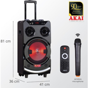 Akai Boxa portabila ABTS-112, 60W RMS, Bluetooth, Radio FM, USB, SD Card, Microfon Wireless inclus, Black
