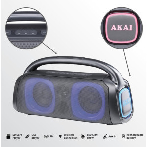 Akai Boxa portabila ABTS-100, 60W, Bluetooth 5.0, LED Light, Black