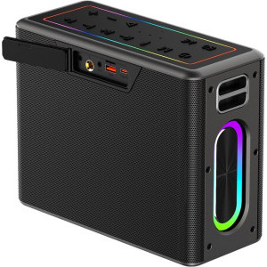 Akai Boxa portabila ABTSW-120, 80W, IPX6, Bluetooth 5.3, TWS, Black + 2 Microfoane wireless, Telecomanda, Cablu USB-C, Curea transport, Cablu AUX