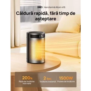 DREO Aeroterma electrica Atom 416, 1500 W, 5 trepte, Ventilare, Argintiu/Negru