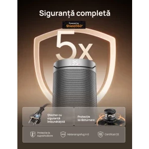 DREO Aeroterma electrica Atom 318, 1500 W, 3 trepte, Ventilare, Argintiu/Negru