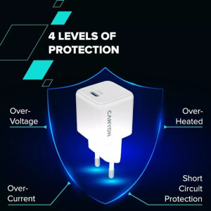 Canyon GaN, 1x USB-C, Power Delivery 20W, tehnologie Quick Charge 3.0