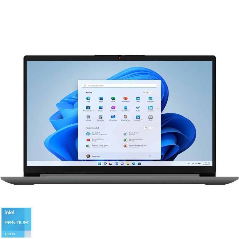 Laptop Lenovo 15.6'' IdeaPad 1 15IJL7, FHD, Procesor Intel® Pentium® Silver N6000 (4M Cache, up to 3.30 GHz), 4GB DDR4, 128GB eMMC, Intel UHD, Win 11 Home S, Cloud Grey