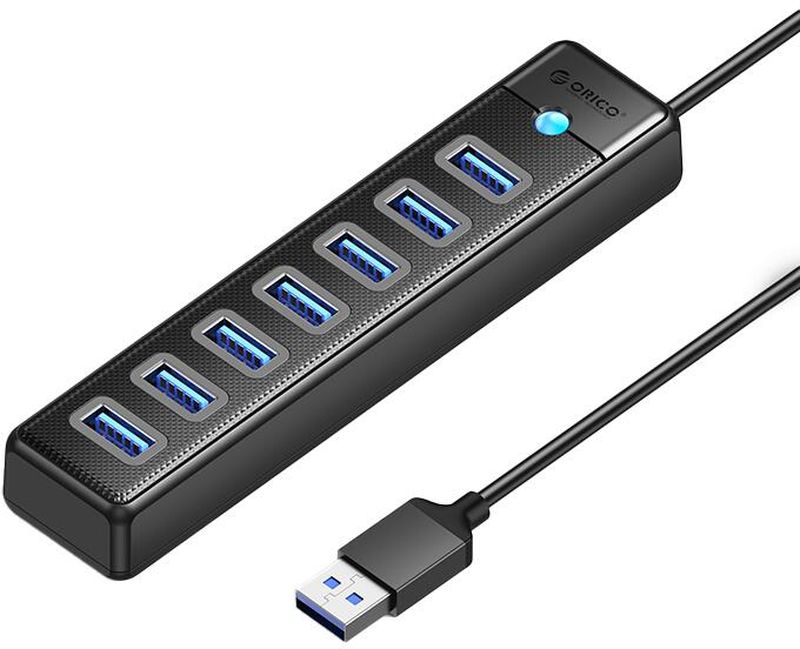 Hub USB Orico PW7U-U3, 7x USB 3.0, 15 cm Black