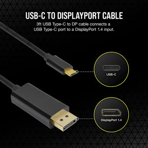 Corsair USB tip C Male - DisplayPort v1.4 Male, 1m, negru