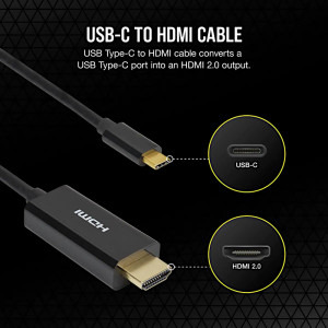 Corsair USB tip C Male - HDMI v2.0 Male, 1m, negru