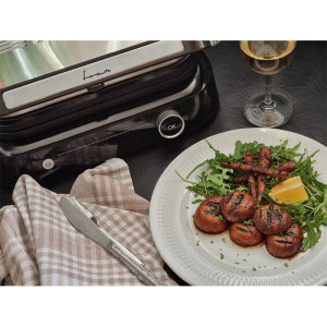 Fram Gratar electric FEG-2100SSBK, 2100W, deschidere 180˚, placi detasabile, 7 programe presetate + manual, senzori pentru detectare grosime, temperatura reglabila, dimensiuni placi: 31.3 x 24.4cm, Argintiu