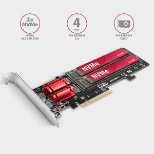 AXAGON PCEM2-ND 1x PCI-E Male - 2x M.2 PCI-E SSD