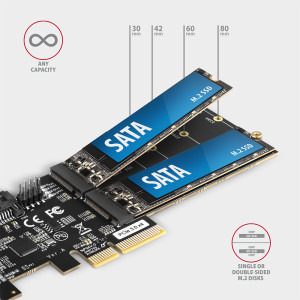 AXAGON PCES-SA4M2 1x PCI-E Male - 2x M.2 SATA SSD