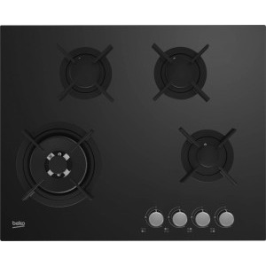 Plita incorporabila Beko HINW64229S, Gaz, 4 zone de gatit, Gratar din fonta, Arzator Wok, 65 cm, Sticla neagra