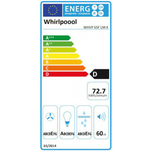 Whirlpool decorativa WHVP65FLMK, Putere de absorbtie 375 m3/h, 3 trepte viteza, Sticla neagra