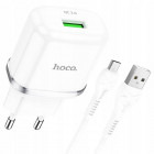 Incarcator retea Hoco N3 Vigour, 1x USB, alb, QuickCharge 3.0, 18W + Cablu microUSB, 1m