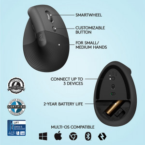 Logitech Lift Vertical Ergonomic, Negru