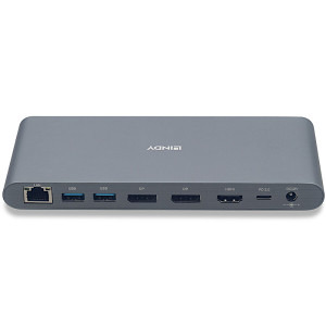 LINDY DST-Pro 5K XT, USB-C, USB 3.0, DisplayPort, HDMI, RJ-45, SD/MicroSD, Jack 3.5 mm, PD 100W, Silver