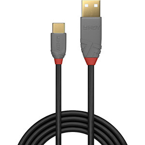 LINDY Anthra, USB 2.0 tip A Male - USB 2.0 tip C Male, 1m, negru-gri