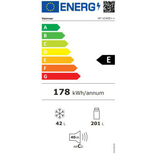 Heinner HF-V240E++, 242 L, Clasa E, Less Frost, 161 cm, Alb