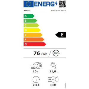 Heinner HDW-FS4552WE++, Slim, 10 Seturi, 5 programe, Clasa E, 45 cm, Alb